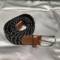 新品④　伸縮性編み込みデザイン ベルト　ブラックシルバー