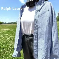 90s Ralph Lauren B/D SHIRT ポニー刺繍 チェック　青