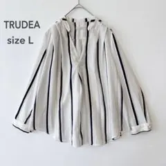 TRUDEA トルディア スキッパー ストライプ ブラウス L とろみ素材のサムネイル