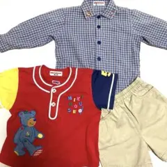 ミキハウス キッズ服 セット（長袖シャツ、半袖Tシャツ、ショートパンツ）