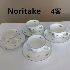 Noritake ノリタケ クラフトーン 青い小花柄 カップ ソーサー 4客