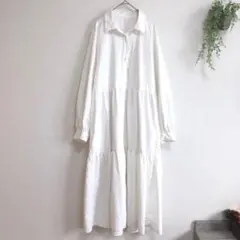 GU 長袖シャツワンピース レディース シンプル フレア ティアード ベーシック