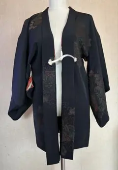 黒 花柄刺繍 羽織