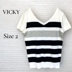 VICKY ストライプ Vネック 半袖セーター サマーニット かわいい サイズ2