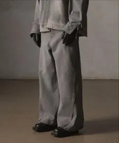 GRANCY ジップデザインバギーデニムパンツ　グレー