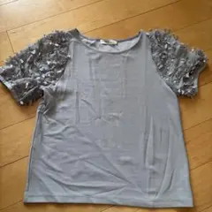 earthリボン装飾 くすみブルーカットソー【美品】