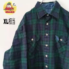 usa古着 ネルシャツ　XL相当　グリーン ネイビー　チェック