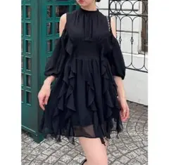 dazzlin カタアキフリルミニワンピース 黒 ブラック