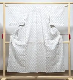 A◇着物くつろぎ 夏物 綿紅梅 露草に笹の葉 薄青色 小紋 薄物 絽 紗