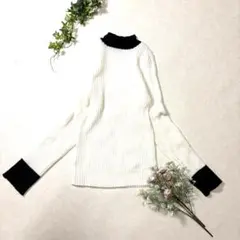 バイカラー　リブニットセーター　シンプル　長袖　スリム　フィット　Mサイズ