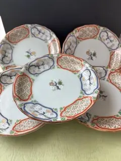 花柄と幾何学模様の皿 5枚セット