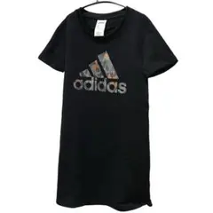 adidas ブラック 半袖　ミニワンピース S 古着　ロゴ　シャツワンピ