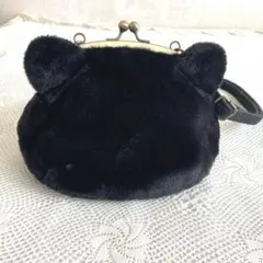 ルートート ネコ ブラックファー がま口 ショルダーバッグ