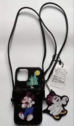 新品未使用　ミッキーマウス ショルダー付きスマホケース　ブラック