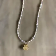 アンティーク 淡水パールと薔薇シトリンのネックレス