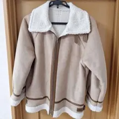 ベージュ フリースジャケット ボア襟