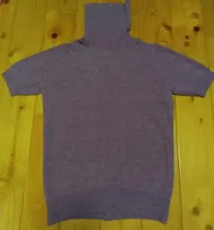 パープル ハイネック 半袖ニット