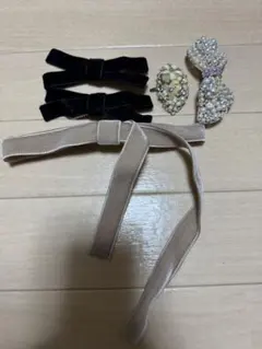 ヘアアクセサリー ベロアリボン ビジューバレッタ