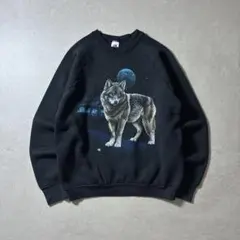USA製アニマルスウェットLブラックオオカミ50/50vintage90s80s