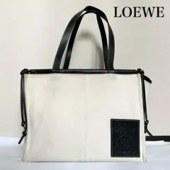 ■高級感■LOEWE クッショントートバッグ　アナグラム　黒　キャンバス　レザー