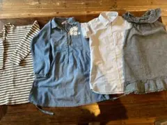 110cmのデニム柄、ボーダーのワンピース、チュニックのセットになります。