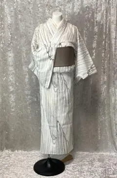 訳あり特価★洗える着物　夏着物/絽 小紋　化繊　肩身丈159のサムネイル
