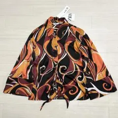 新品ZARA レトロプリント サテンシャツ70sヒッピー風　ワイドスリーブXS