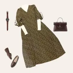 コーデ2点セット ナチュラルカジュアル ニット×花柄ロングワンピース オフィス