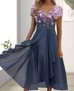 未使用！花柄 ピンク ネイビー ハイウエスト 斜めティアード フレア ワンピース