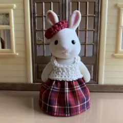 シルバニア　お母さん用切り替えワンピース　生成り×タータンチェック(赤)