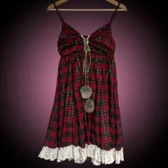 リズリサ系 タータンチェック キャミワンピ 平成 森ガール 姫ギャル Y2K