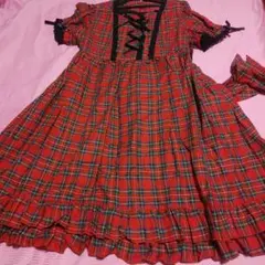 メタモルフォーゼ　ハイウエスト袖付JSK (タータン)　赤チェック　未使用タグ付