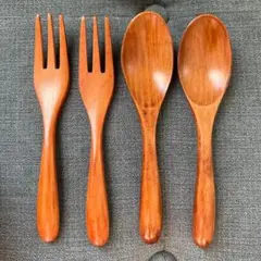 木製スプーンとフォークセット 4点