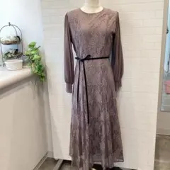 シアーロングスリーブレースドレス　11号　グレージュ