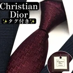 タグ付き美品✨ChristianDior ネクタイ　トロッター　ボルドー　ロゴ