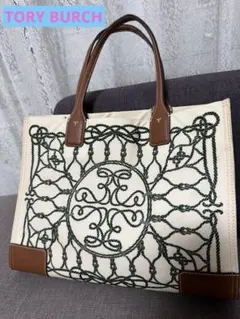 TORY BURCH トリーバーチトートバッグ ロープ柄 アイボリー ブラウンのサムネイル