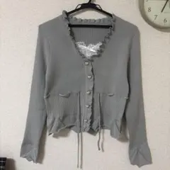 グレー リブ編み クロップドカーディガン