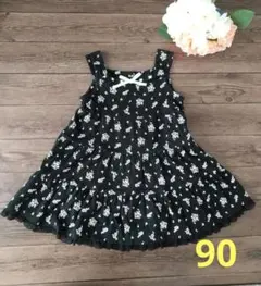 エニィファム  ワンピース  ブラック 花柄 90