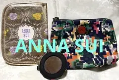ANNA SUI ミラー付き化粧ポーチ ＆ ゴールド薔薇柄マルチケース