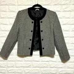 soggetto ノーカラージャケット 千鳥格子柄 アンゴラ ボタン レディース