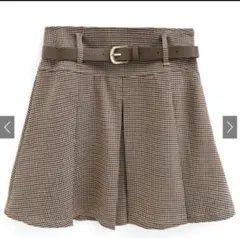 インパン裏地・ベルト付きチェック柄プリーツミニスカート[gm793] Lサイズ