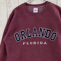 古着　長袖　スウェット 裏起毛　刺繍　アメカジ ボルドー