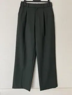 UNIQLO タックワイドパンツ L 丈長め ダークグリーン ハイウエスト 春秋