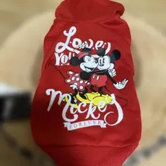 ディズニー　ミッキーとミニー　犬服　パーカー 赤　3号 ドッグウェア