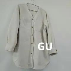 GU ベージュ Vネック 長袖コーデュロイシャツ