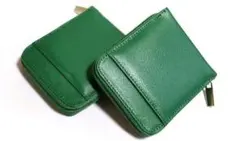 二点セット 本革製 二つ折り財布 コンパクト財布 ミニ財布 グリーン