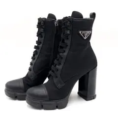 美品 プラダ Re-Nylon ブーツ レースアップ 三角ロゴ ブラックのサムネイル