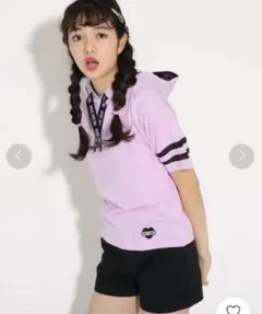 新品！ピンクラテ★ニコラ掲載★ロゴスピンドルメッシュライン フード トップス　S