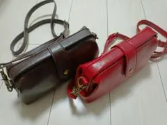 【新古品】がま口 本革ショルダーバッグ「コーヒーとワインレッド」２色セット