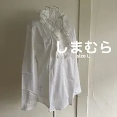 しまむら　スタンドカラー　ブラウス　シャツ　オフホワイト　綿１００％　Lサイズのサムネイル